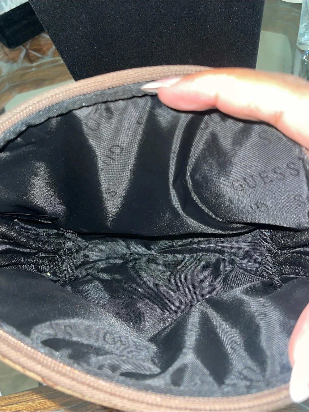Guess Brown Monogram Cosmetic Pouch